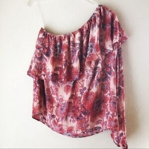 Belle & Sky One Shoulder Bohemian Floral Blouse Ruffle Size Medium Casual Top